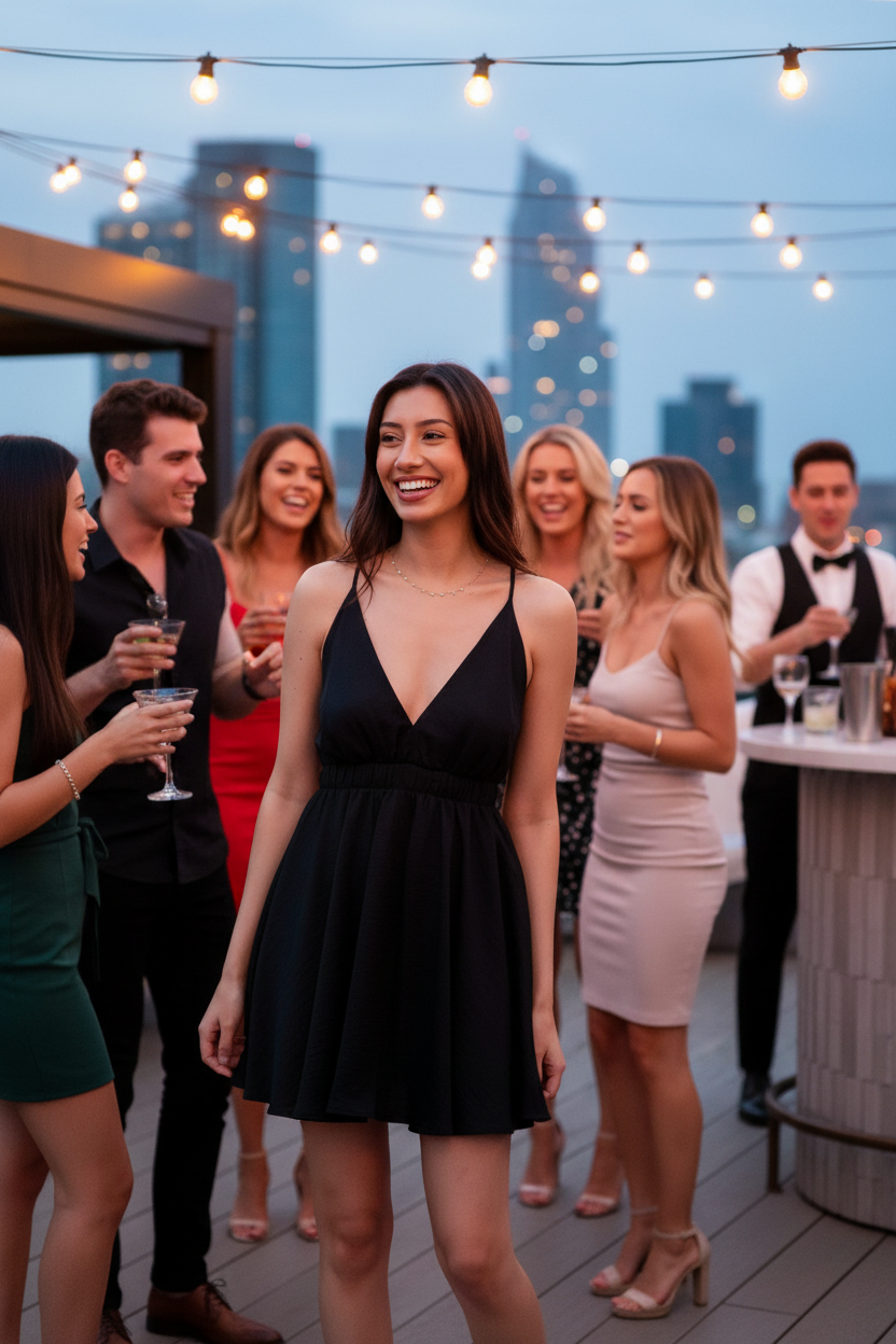 Rooftop cocktail party - WELL-LIT (not bright)