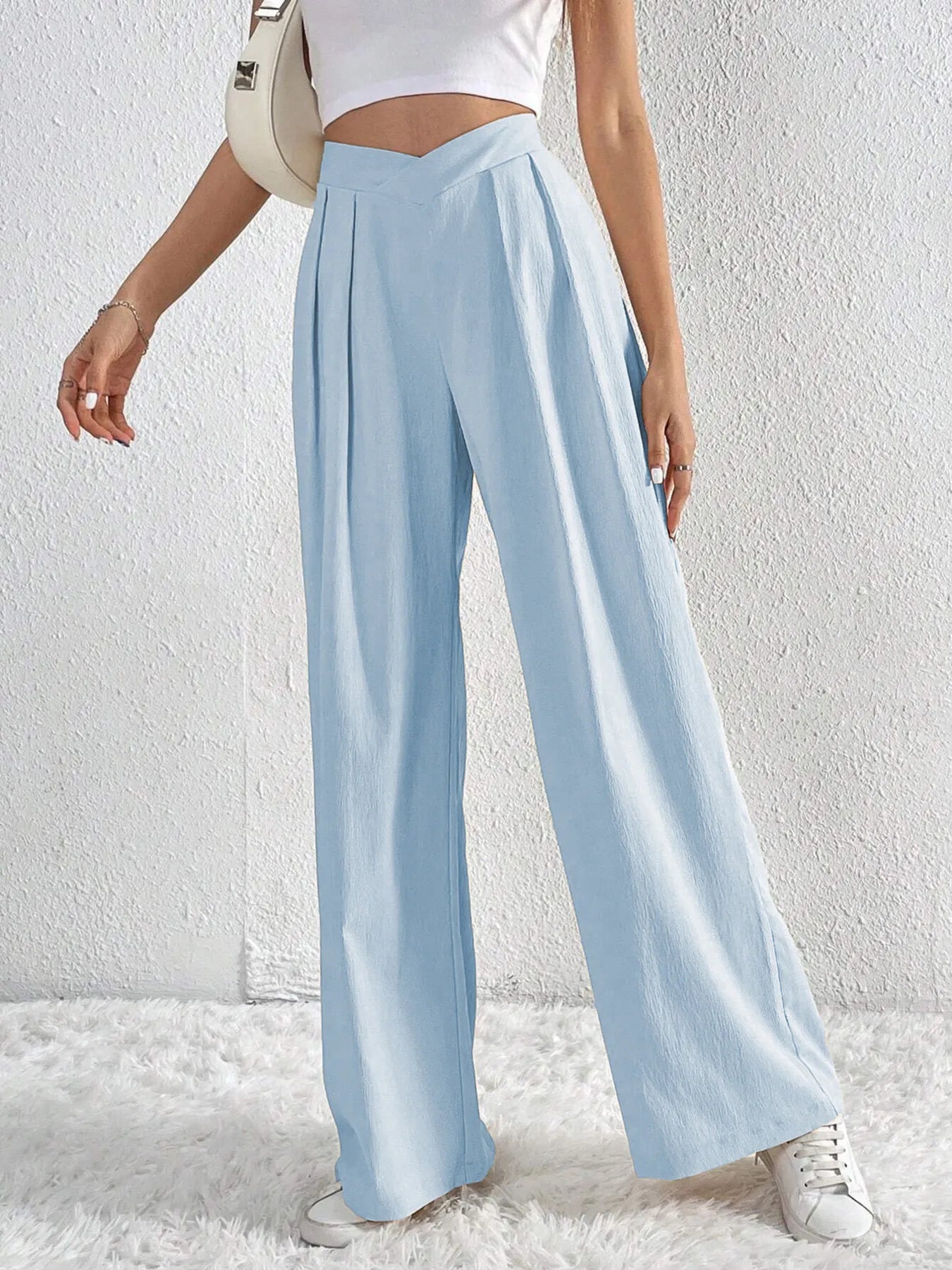 Trendsi Ruched Pants in light blue with a flattering high-waisted fit for a stylish look