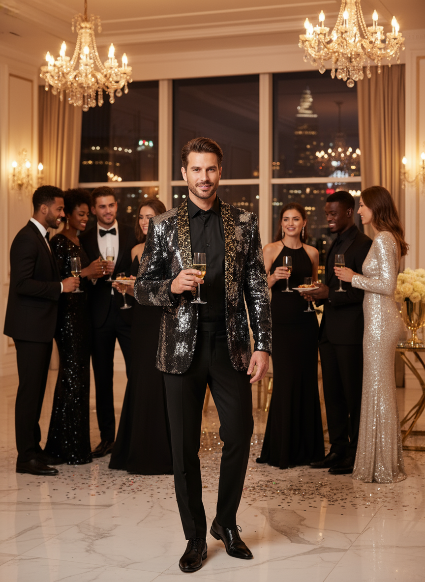 Sequin blazer at party