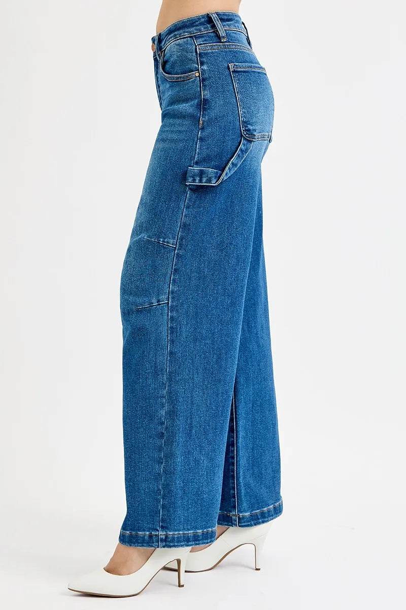RISEN Full Size High Rise Wide Leg Patch Detailed Jeans - Fashions Envy