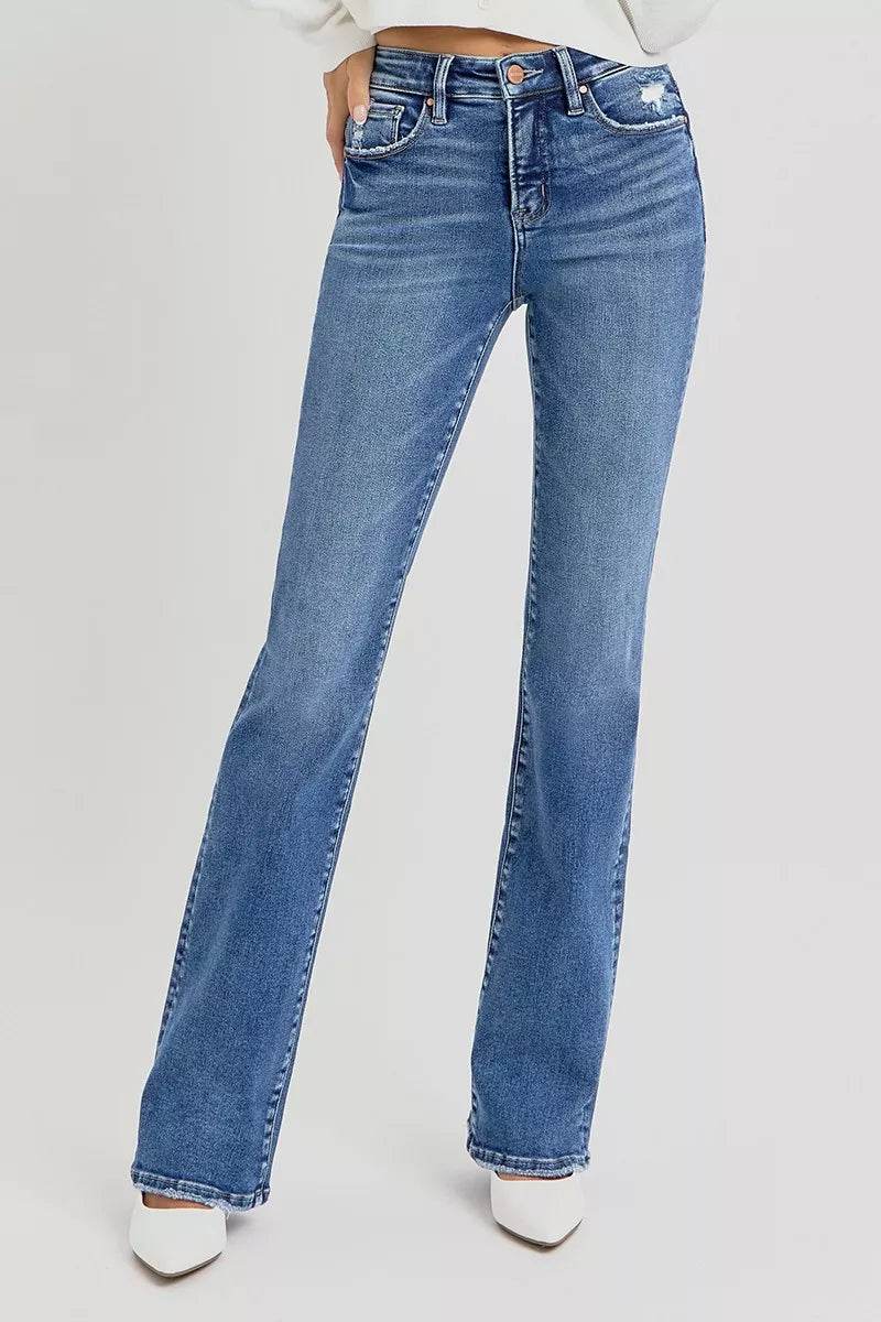 RISEN Plus Size Tummy Control Straight Jeans - High Rise Stretch Fit - Fashions Envy