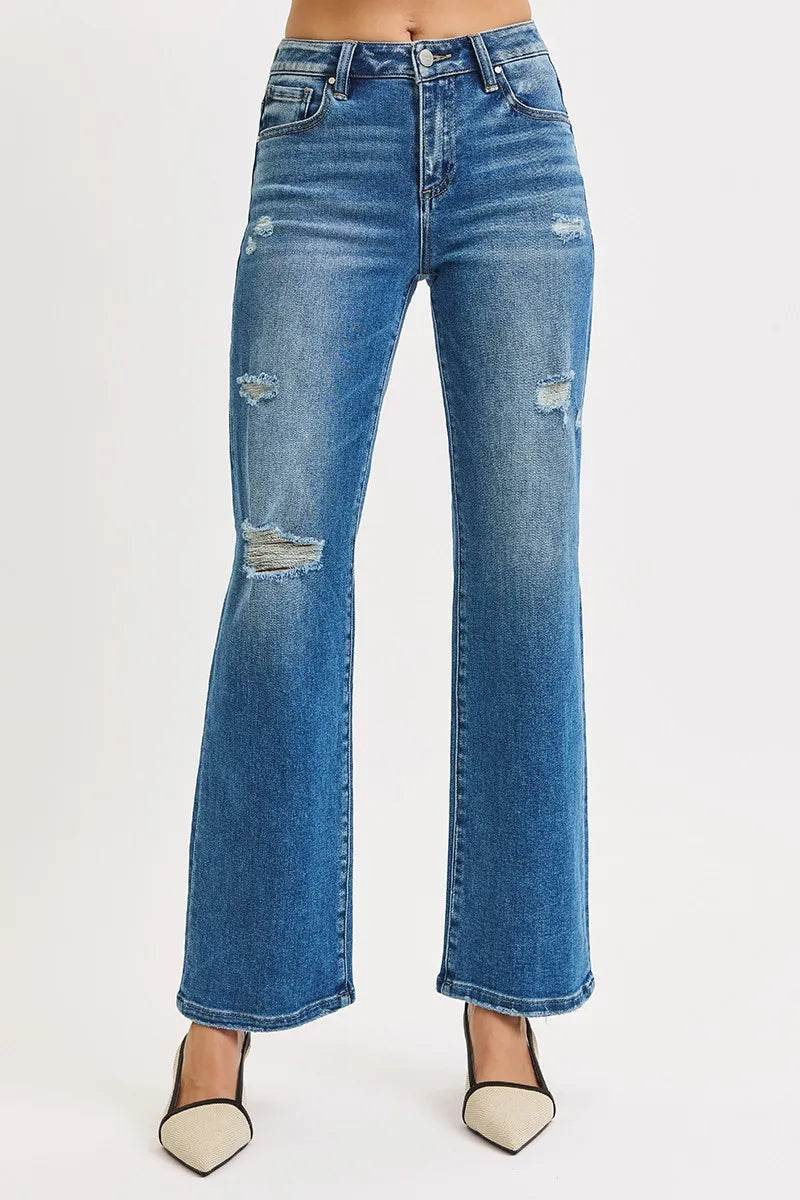 RISEN Full Size High Rise Ankle Straight Front Body Distressed Jeans - Fashions Envy
