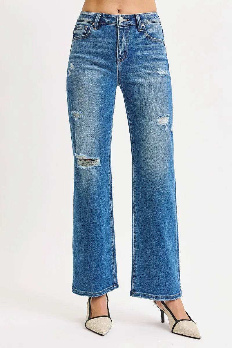 RISEN Full Size High Rise Ankle Straight Front Body Distressed Jeans - Fashions Envy