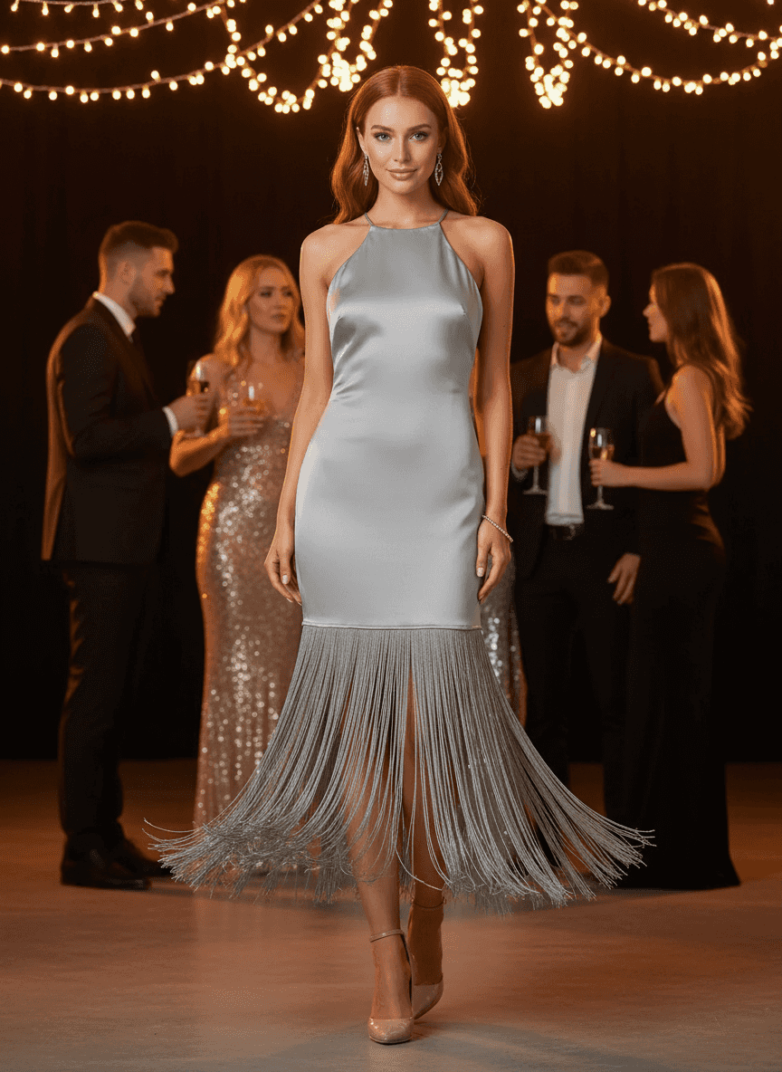 Fringe Halter Dress - Backless Bodycon Maxi Dress - Fashions Envy