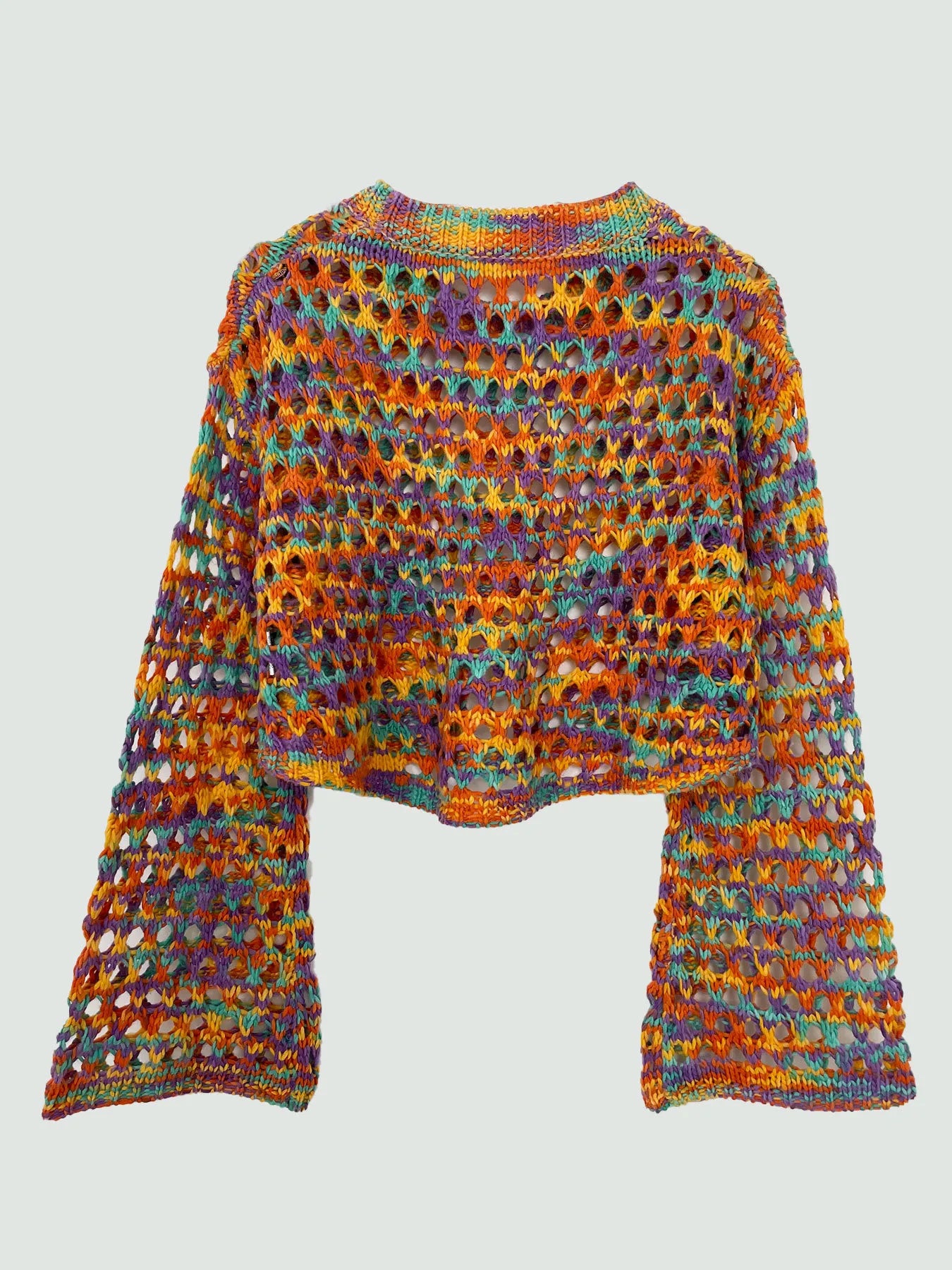 Trendsi Hollow Out Cropped Sweater multicolor open knit crop top with bell sleeves