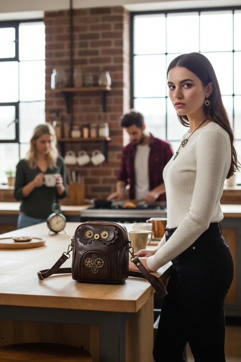 Steampunk Owl Crossbody Bag - Bronze Mini Design - Fashions Envy