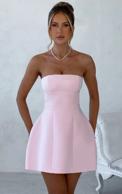 Pink Strapless A-Line Mini Dress with a Flared Skirt for Casual and Formal Occasions