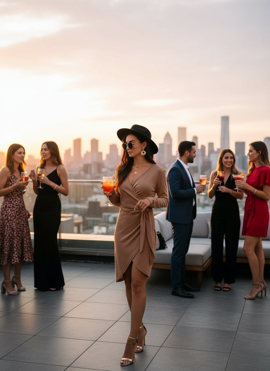 Taupe Dress Rooftop