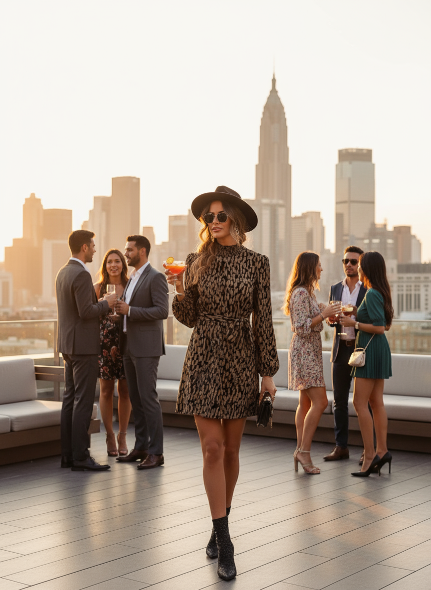 Taupe Printed Dress Rooftop