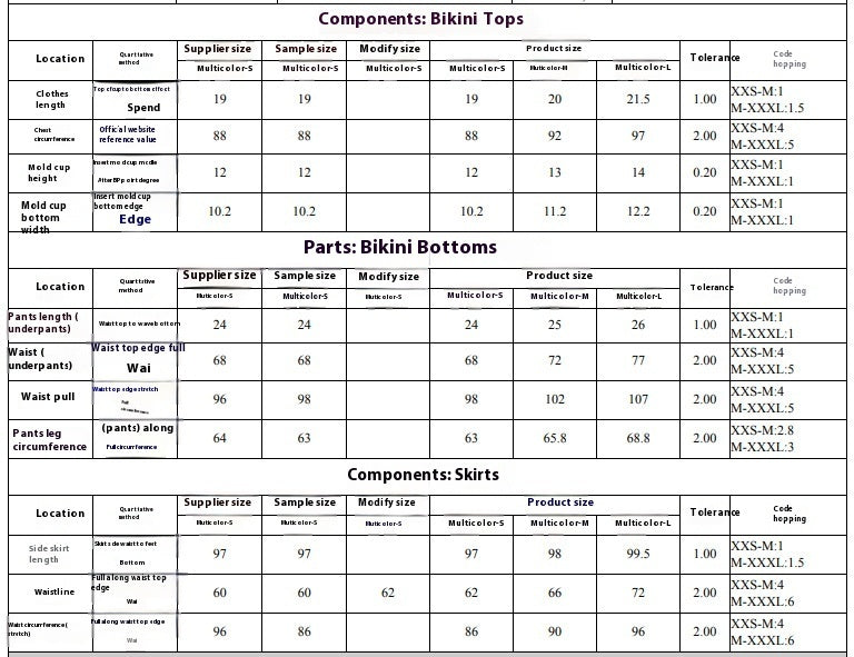Trendsi three piece bikini set with skirt featuring adjustable bikini tops, bottoms, and skirts in various sizes