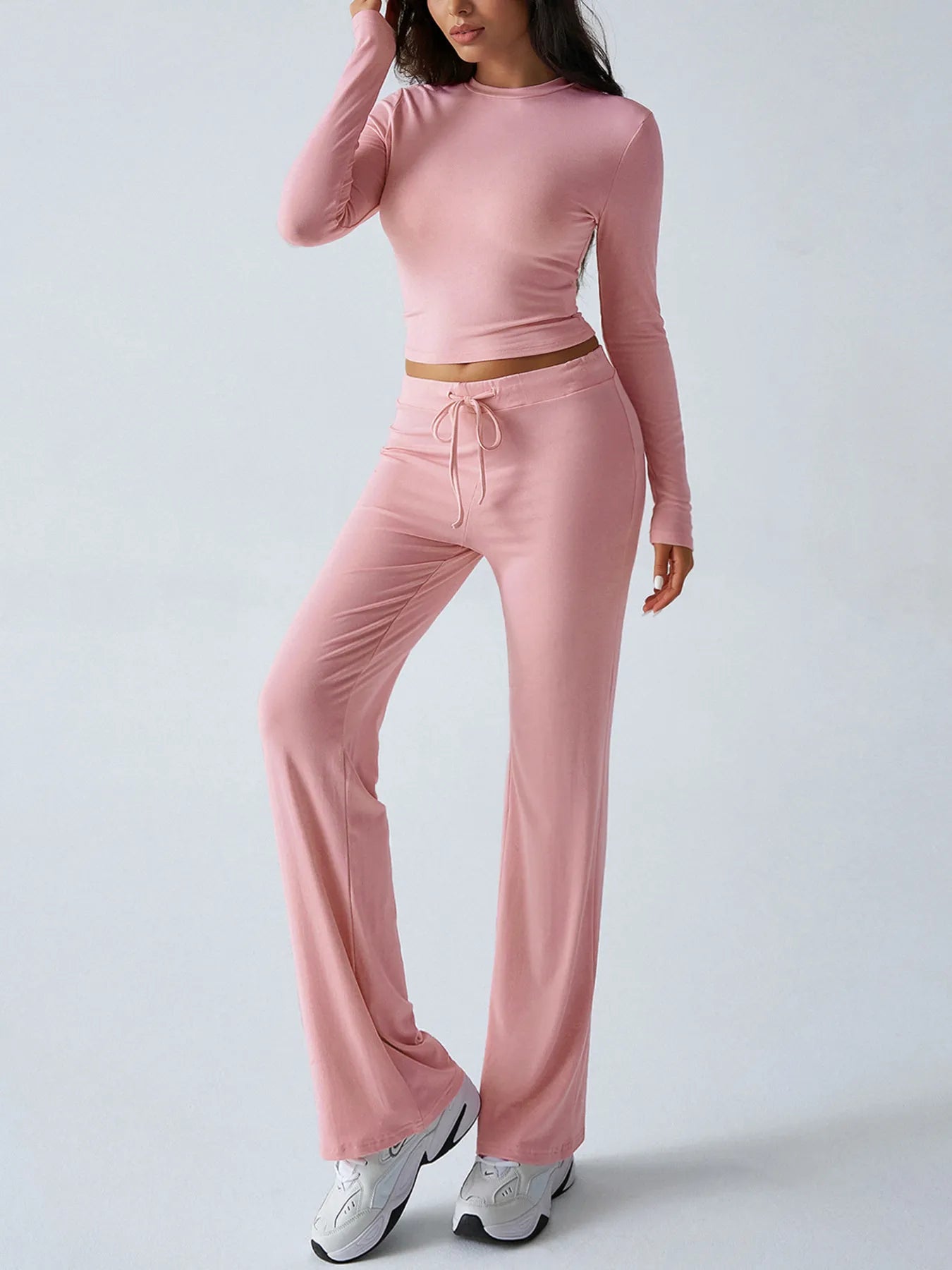 Trendsi Pink Long Sleeve Top and Pant Set for Comfortable Casual Wear