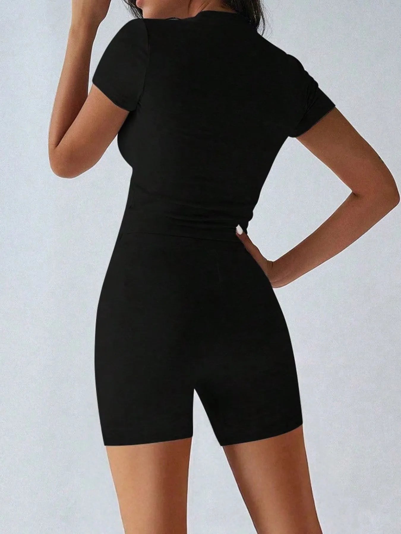 Trendsi black top with matching shorts for a chic and comfortable outfit