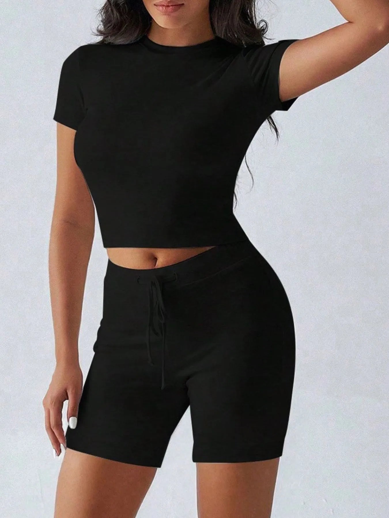 Trendsi black Top with Matching Shorts set for stylish casual wear