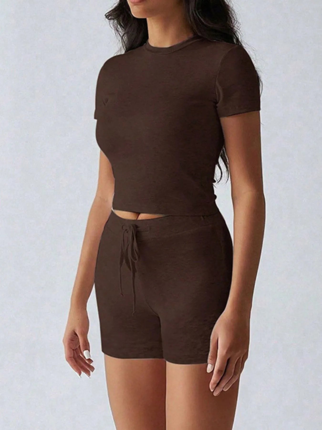 Brown Trendsi top with matching shorts for a stylish and comfortable outfit