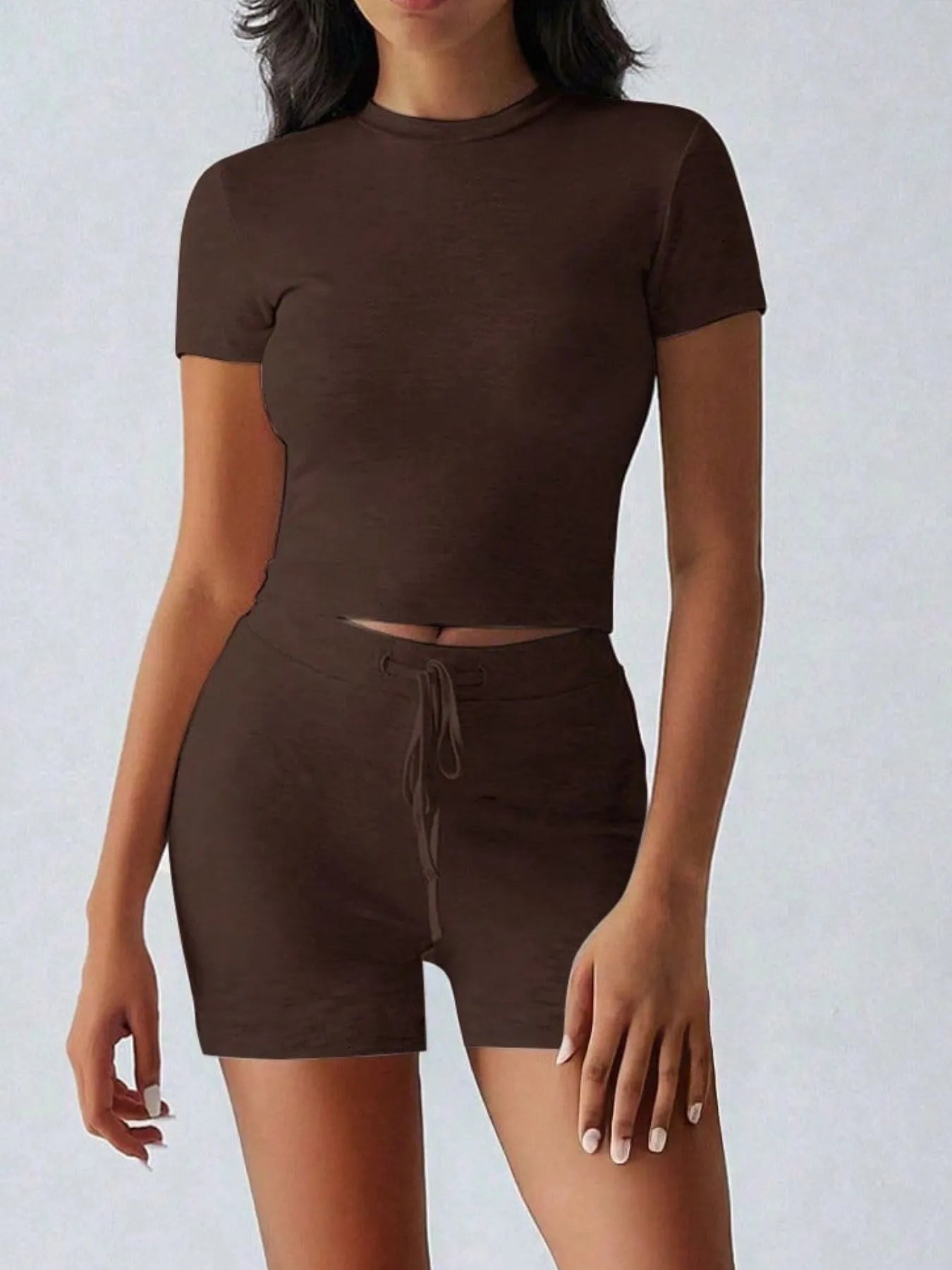 Trendsi Brown Top with Matching Shorts Set, perfect for casual summer outfits