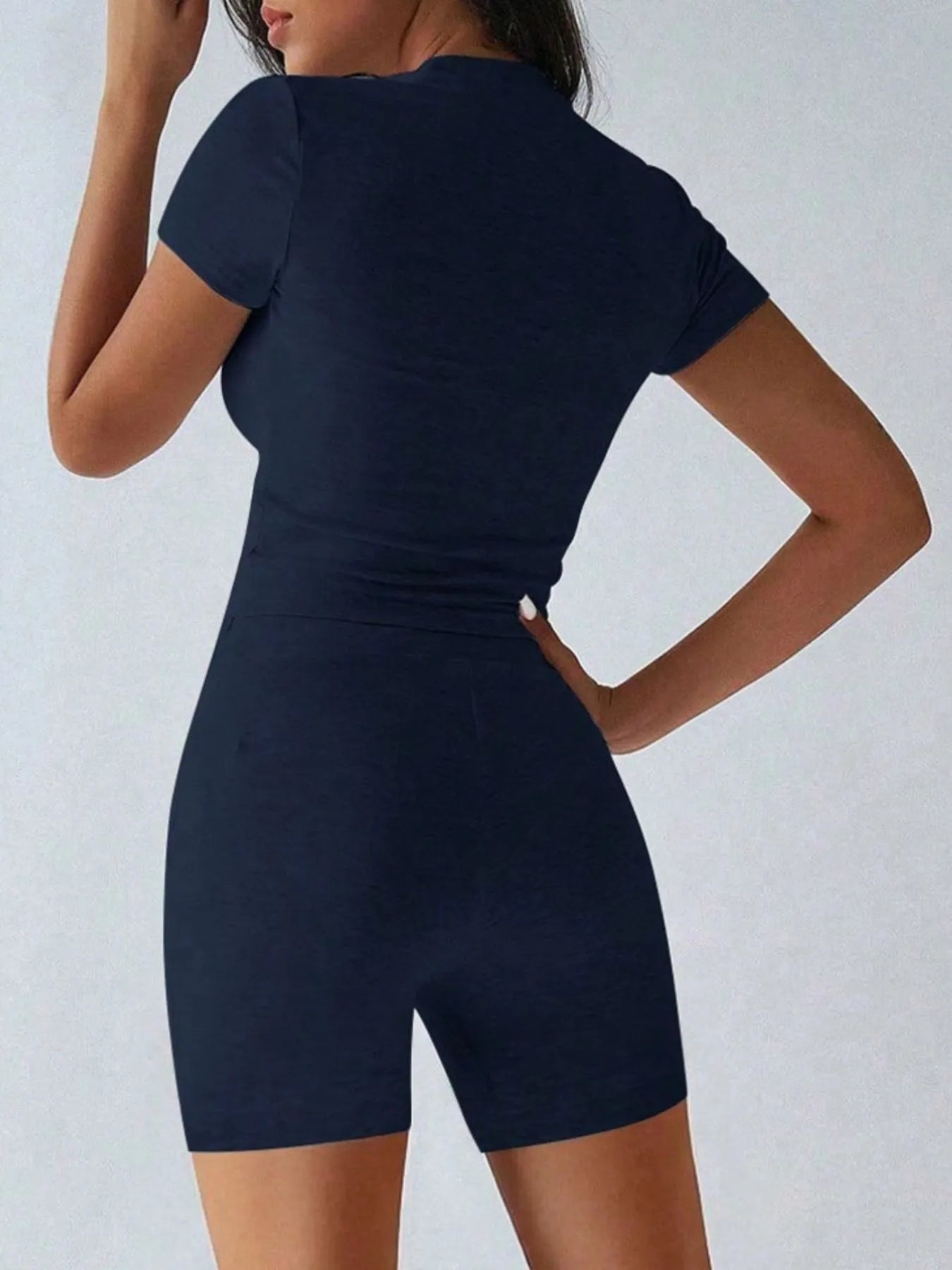 Trendsi navy blue top with matching shorts for a stylish and comfortable outfit