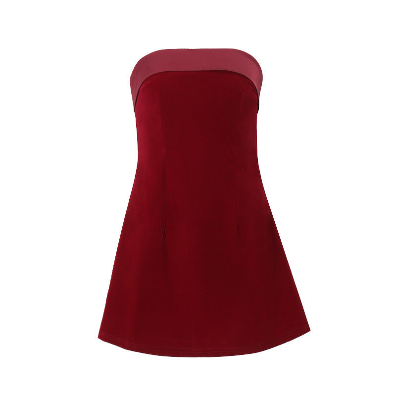 CJ Velvet Strapless Mini Dress in Burgundy with a fitted design for a chic look