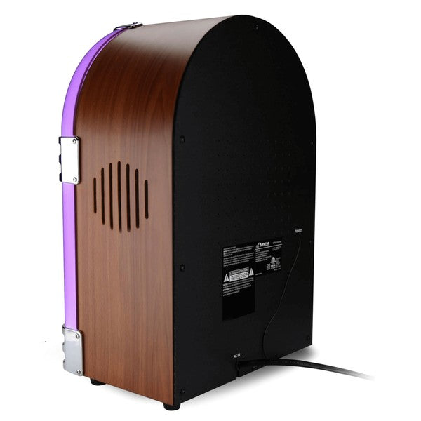 Rear view of Victor Broadway II Desktop CD Jukebox with wood paneling and black back cover