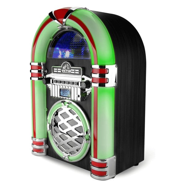 Victor Wilshire Bluetooth Jukebox by Jupiter Gear with retro design and colorful LED lighting
