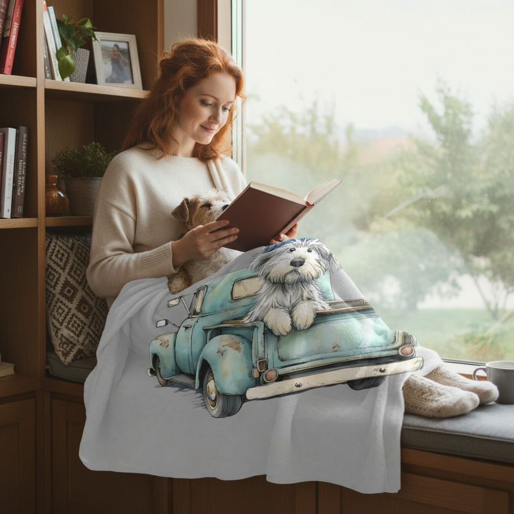 Vintage Truck Puppy Blanket Lifestyle 2