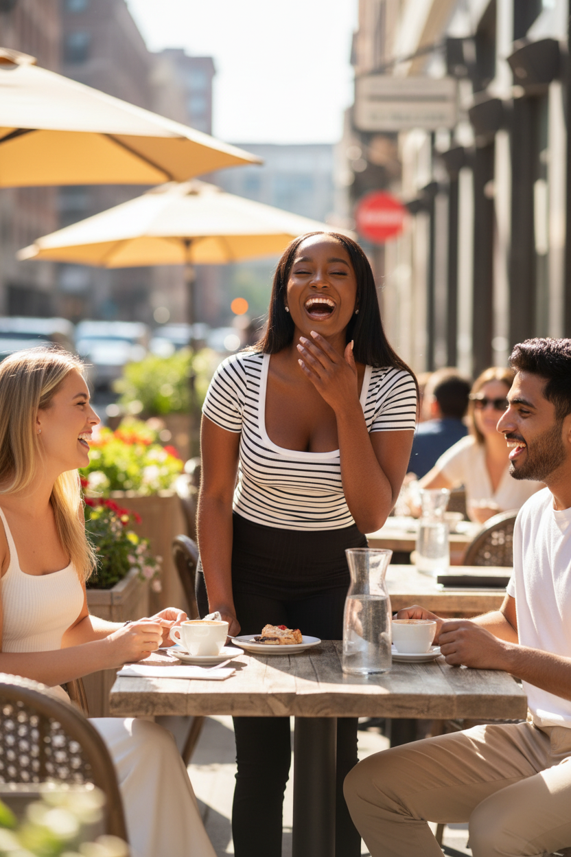 White Black Stripe Top - Outdoor Café Candid