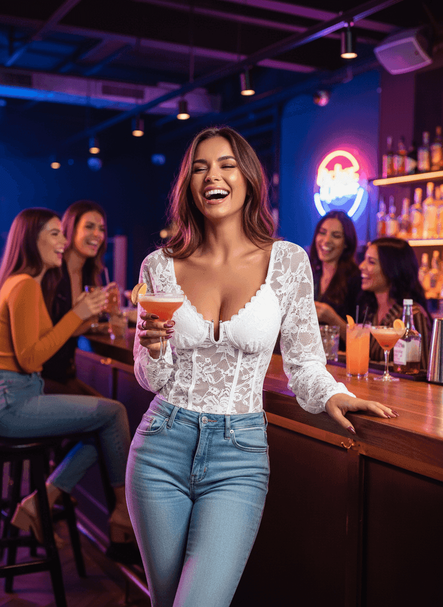 V-Neck Lace Bodysuit - Long Sleeve Sheer Style - Fashions Envy