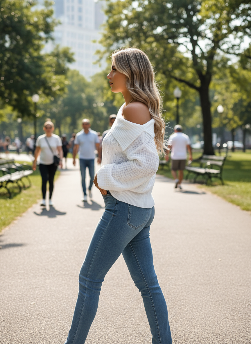 White off-shoulder sweater - side view