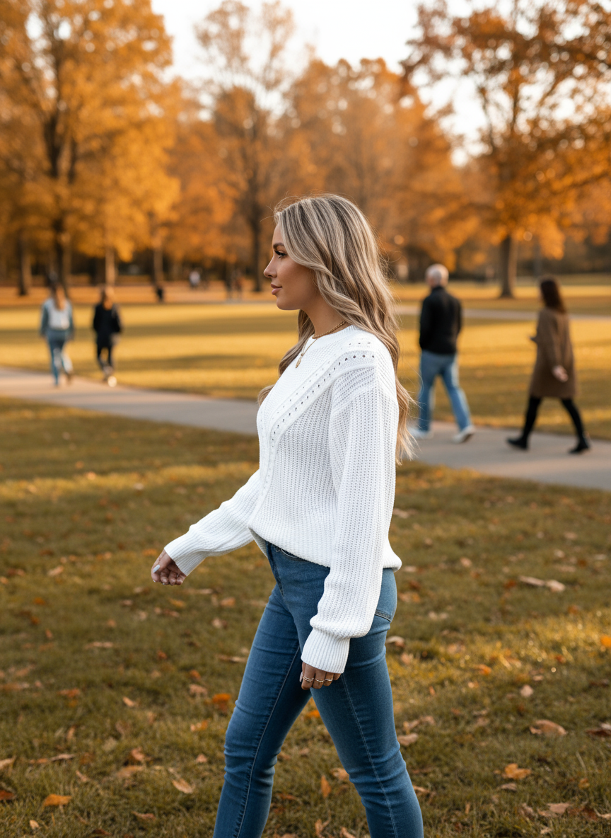 White openwork sweater - side view