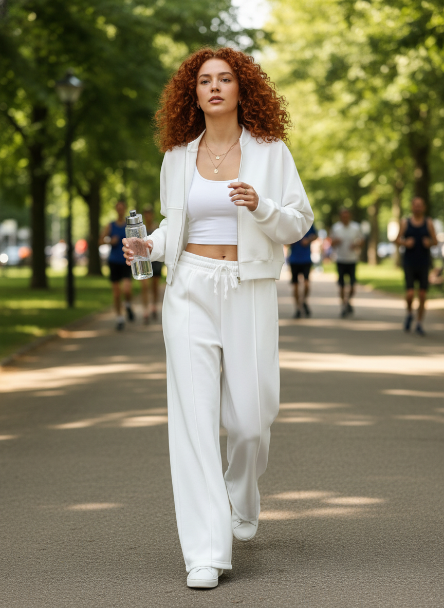 White zip-up set at urban park