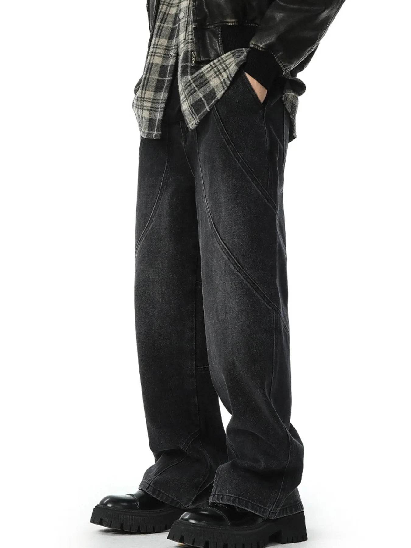 Trendsi Wide Leg Baggy Jeans in Black with Unique Seaming Design for a Casual Look