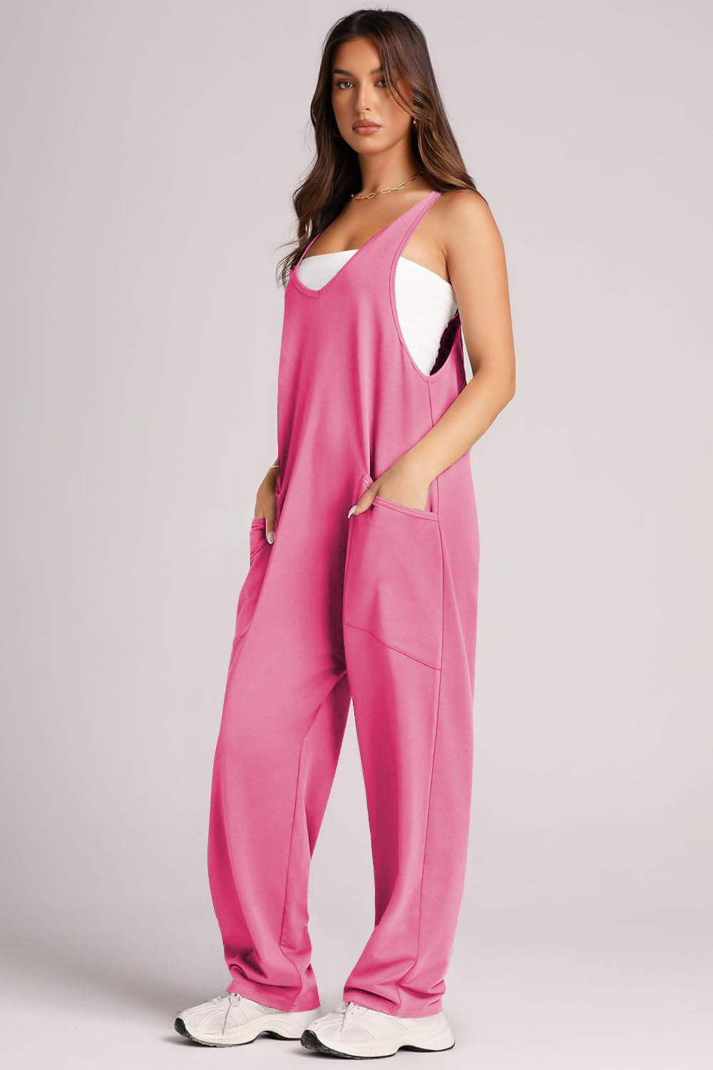 Double Take Full Size Surplice Wide Leg Jumpsuit with Pockets