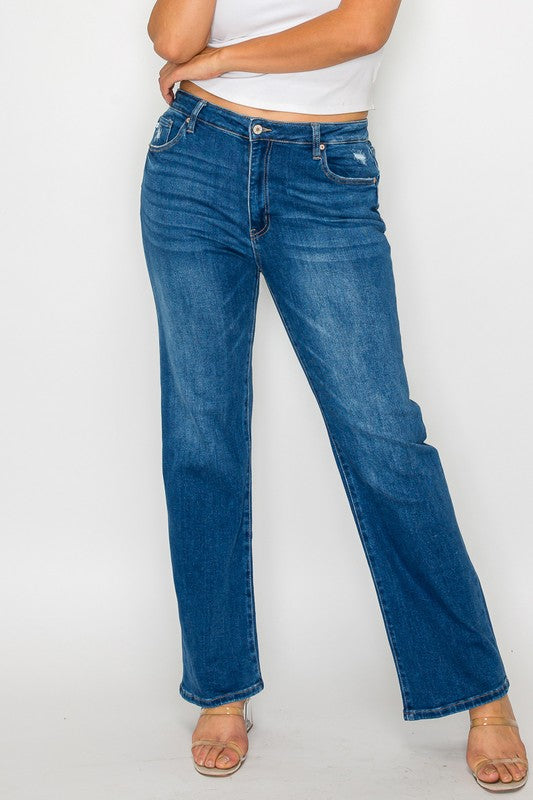 Medium Blue Full Size Cat's Whiskers High Rise Straight Jeans