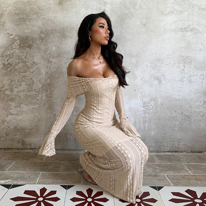 Jacquard One-Shoulder Dress - Waist-Defining Bodycon