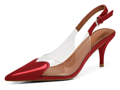 Women's Clear Slingback Kitten Heels - Heart Pointed Toe Party Pumps