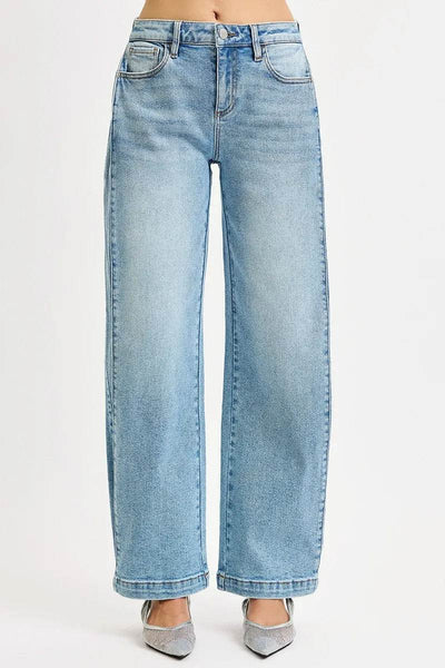 RISEN Mid Rise Wide Barrel Transferable Leg Snap Jeans - Fashions Envy