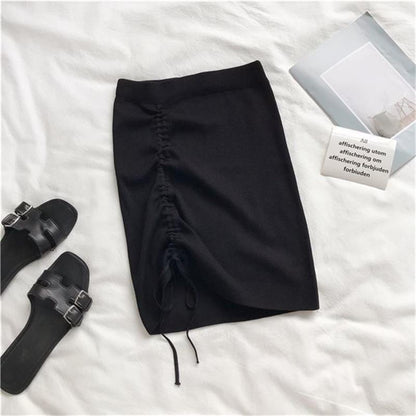 High Waist Knit Skirt - Ribbed Stretch Bodycon Mini