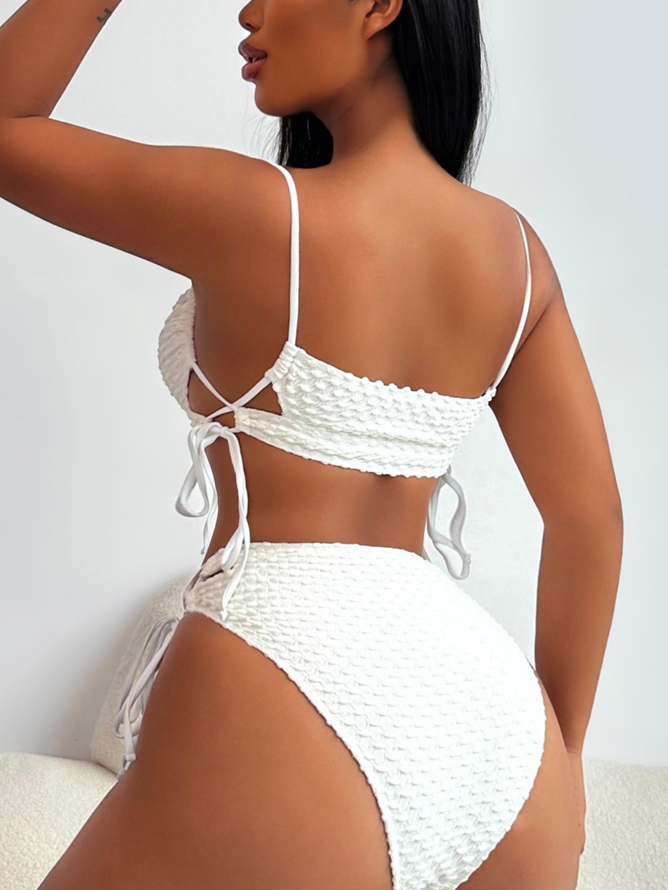 Bandeau Halter Top & High Waist Full Cover Bottom Bikini Swimsuit