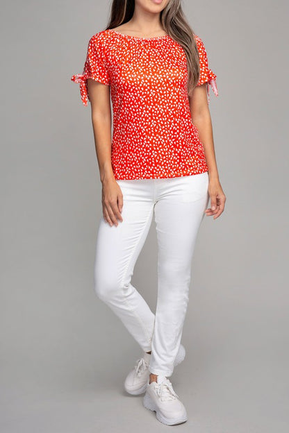 Short Sleeve Tie Trim Blouse