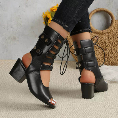 Chic Lace-Up Block Heel Sandals - Fashions Envy