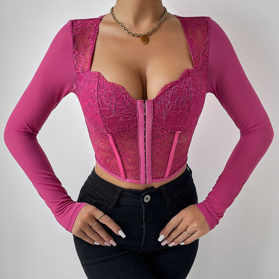 Lace Enchantment Corset - Button V-Neck Top