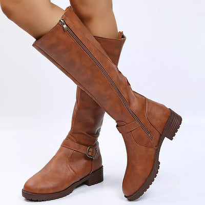 Round Toe Block Heels Boots - Fashions Envy