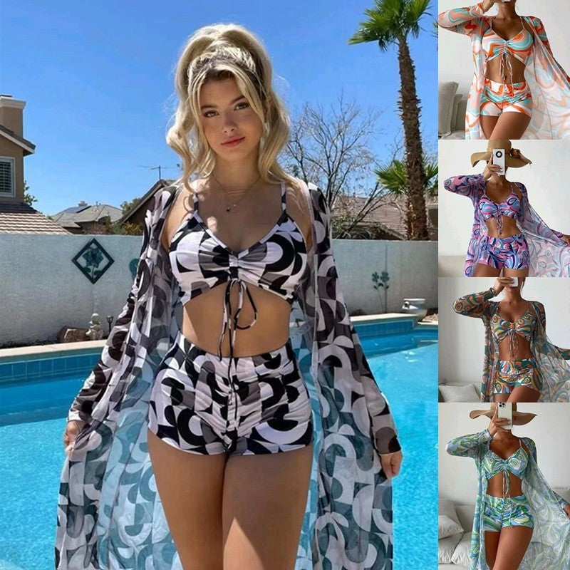 Tropical Paradise Set - 3-Piece Bikini with Cardigan