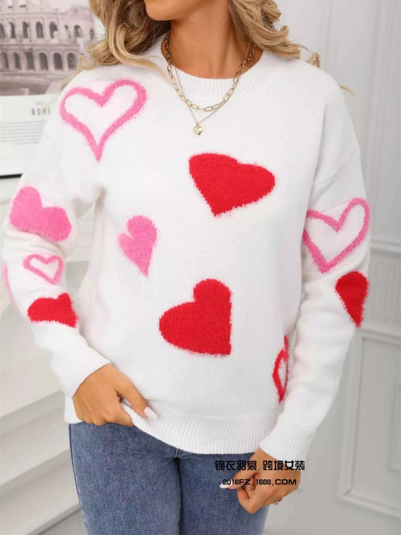 Valentine's Day Heart Pattern Knit Sweater - Fashions Envy
