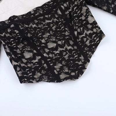 Off Shoulder Lace Top - Long Sleeve Hollow Waist - Fashions Envy