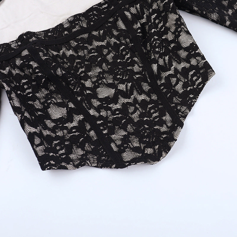 Off Shoulder Lace Top - Long Sleeve Hollow Waist - Fashions Envy