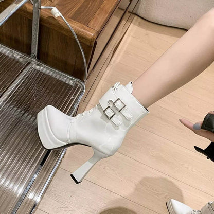 Stylish Lace-Up High Block Heel Boots - Fashions Envy