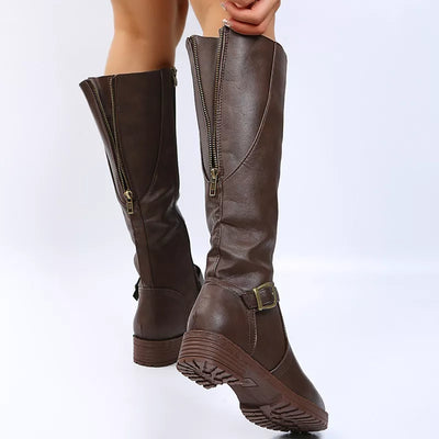 Round Toe Block Heels Boots - Fashions Envy