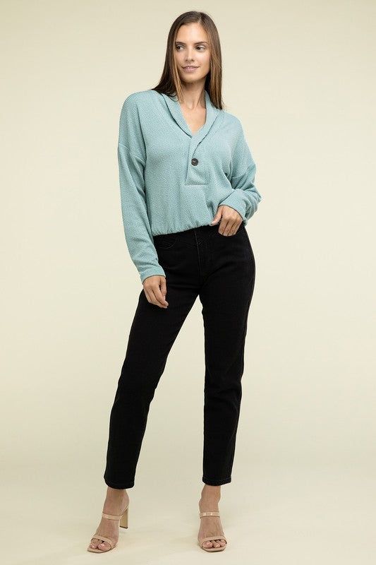 Textured Line Elastic Waist Pullover Top