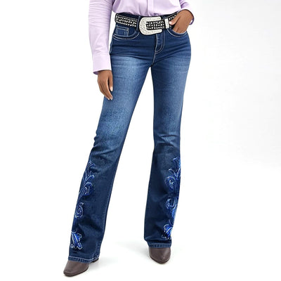 Embroidered Bootcut Jeans - Butt Lifting Mid-Rise Denim with Statement Details