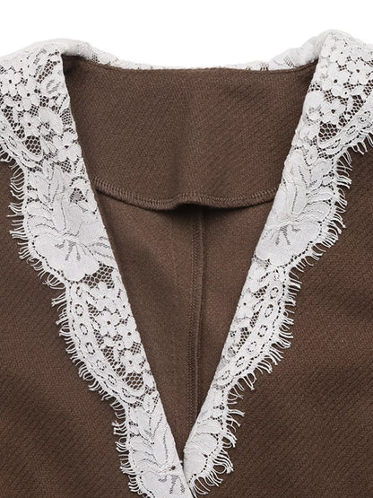 Lace Detail Button Up Blazer - Fashions Envy